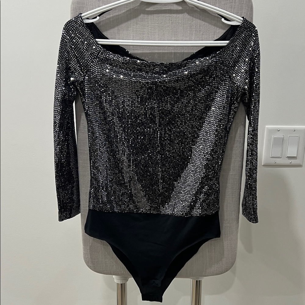 Zara Black and Silver Sequin Top